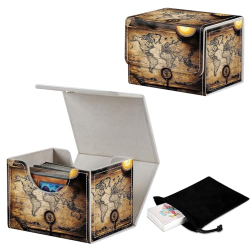 Stylish MTG Deck Box for 110+ Cards, Magnetic Commander Deck Case with Bonus Game Card Pouch, Durable Storage for TCG and Sleeved Magic Cards, An Old Map - color: An Old Map