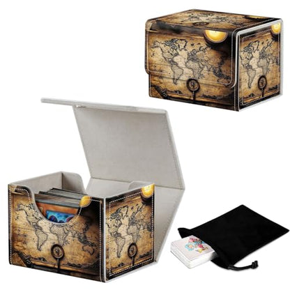 Stylish MTG Deck Box for 110+ Cards, Magnetic Commander Deck Case with Bonus Game Card Pouch, Durable Storage for TCG and Sleeved Magic Cards, An Old Map - color: An Old Map
