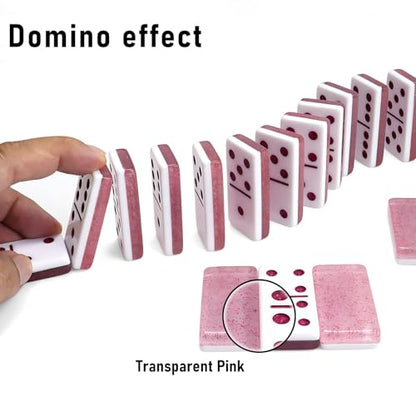 IDTQ Dominoes Set for Adults, Double 6 Dominos Game Set with 28 Domino Tiles Double with Upscale Gift Boxes -7 Polyhedral Dice -Classic Board Games (Light Pink) - color: Light Pink