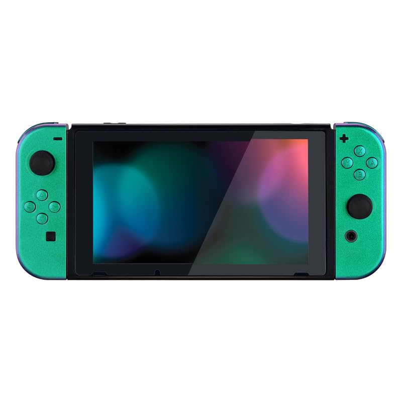 eXtremeRate DIY Replacement Shell Buttons for Nintendo Switch & Switch OLED, Chameleon Green PurpleCustom Housing Case with Full Set Button for Joycon Handheld Controller - Console Shell NOT Included - color: Chameleon Green Purple