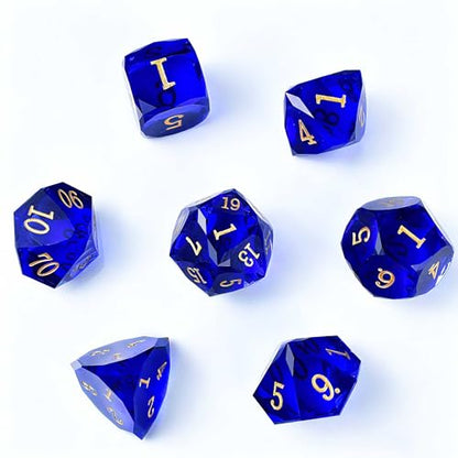 Prism Stone Dice Set D&D, 7-Piece Crystal Glass Gemstone DND Dice Set, Polyhedral RPG Crystal Dice for Dungeons and Dragons, Stone D4 D6 D8 D10 D% D12 D20 Dice - color: Prism Blue