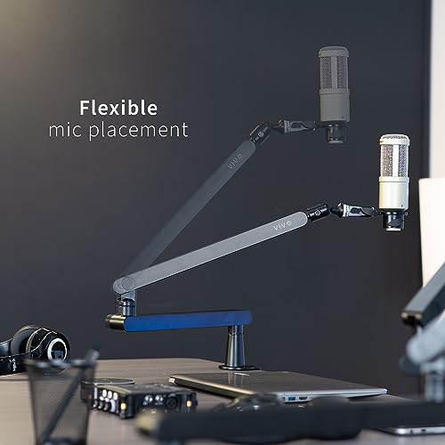 VIVO Low Profile Broadcast/Podcast Microphone Boom Arm Stand with 3/8 and 5/8 inch Screw Adapter, Heavy Duty Desk Mount, Professional Mic Stand with 360 Rotation, Black, STAND-MIC03L