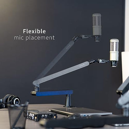 VIVO Low Profile Broadcast/Podcast Microphone Boom Arm Stand with 3/8 and 5/8 inch Screw Adapter, Heavy Duty Desk Mount, Professional Mic Stand with 360 Rotation, Black, STAND-MIC03L