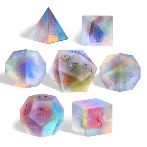 LUCKY-M Gemstone Dice DND Dice Dungeons and Dragons Dice Set RPG Dice Sets D&D Accessories Gift (Frosted Rainbow - Ankh) - color: Frosted Rainbow - Ankh
