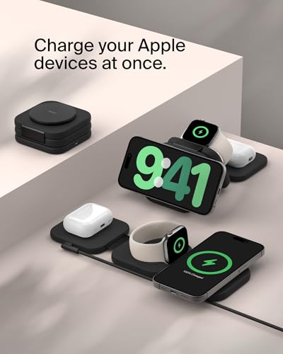 Belkin Qi2 15W Magnetic Wireless Travel Pad, 3 in 1 Foldable Charger | MagSafe compatible, iPhone 16 Series, Apple Watch, AirPods, BoostCharge Pro, portable travel charger, Magnetic - style: 3 in 1