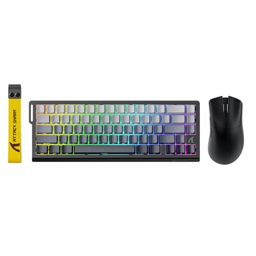 ATTACK SHARK X68HE 60% Wired RT 8K Keyboard and Wireless R1 Mouse-Moonlight | Adjustable Actuation,Hall Effect Mechanical Magnetic Switch,Coiled Cable,USB C/2.4Ghz/BT Ultralight 18K DPI Mice for PC Gamer - color: Moonlight, size: Keyboard Mouse