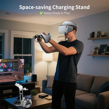 AceGamer Dual Charging Station for PS5 and VR2 Controllers, 4-In-1 Charging Dock for PS VR2 with VR Headset Display Stand, Headphone Holder, LED Lights & 3*Magnetic Connectors, Electronics Accessories