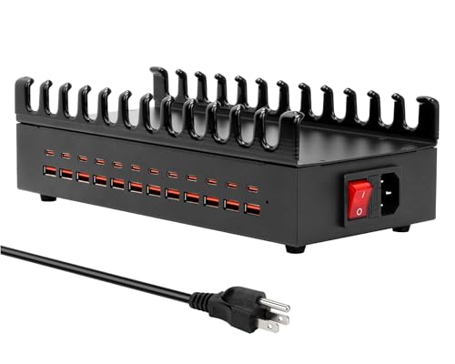 300W Charging Station for Multiple Devices, ALI SEA 24 Port USB C Fast Charging Station, Multi Device Charger Station Organizer Compatible with Cellphone, Tablet, Kindle, iPhone iPad and More