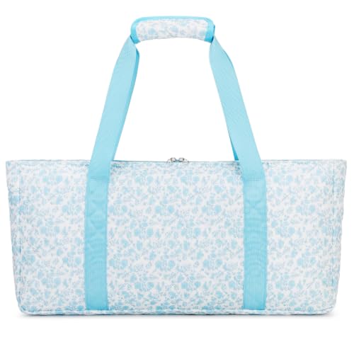 PiPiCat 2026 Complete American Mahjong Set, 166 Tiles (30mm) with 31.5x31.5in Mat One-Click Flip Reinforced 18-Inch Rack/Pushers Shockproof Bag & 6 Spare (Floral Blue) - color: Floral Blue