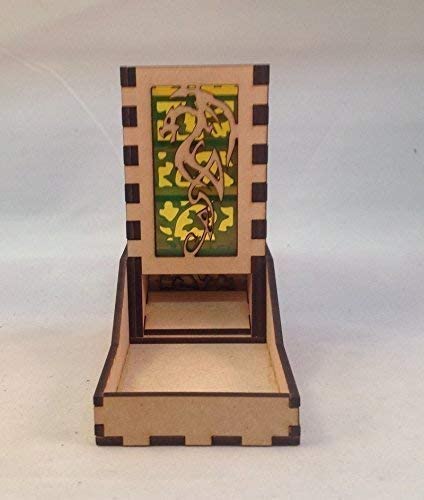 Dragon Mini Dice Tower v4 Neon Yellow Acrylic Window Laser Cut MDF Unique Gift