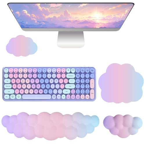 Cloud Mouse Pad Keyboard Wrist Rest for Mouse 4PCS Mini Small Desk Mat Pad Set Memory Foam Non-Slip Cute Ergonomic Gaming Mouse Wrist Support for Computer Home Office Pink Purple Blue - color: S-pink Purple
