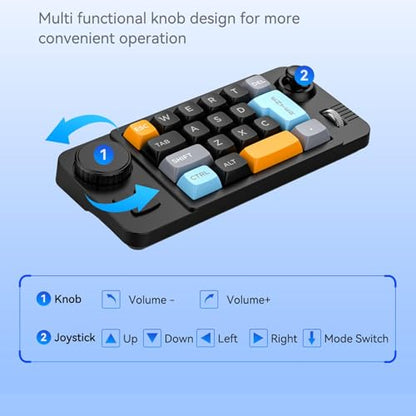 Yoidesu Programmable Macro Keyboard with RGB Backlight, 19 Key One Handed Wired USB C Mechanical Keypad with Knob Joystick, Hot Swappable for Work & Game