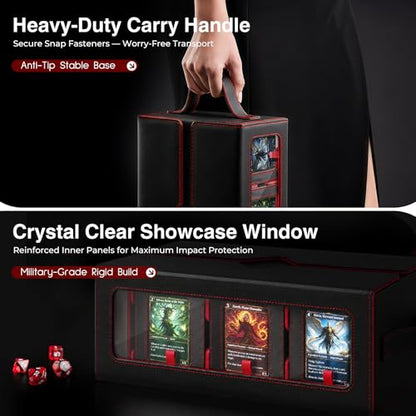 7-in-1 Commander Deck Box with Battle Case, 6-Deck Modular Card Storage Vault for MTG, Holds 600+ Double-Sleeved Cards, 35PT Magnetic Card Holders & 24 Dividers for TCG Game Night & Tournament