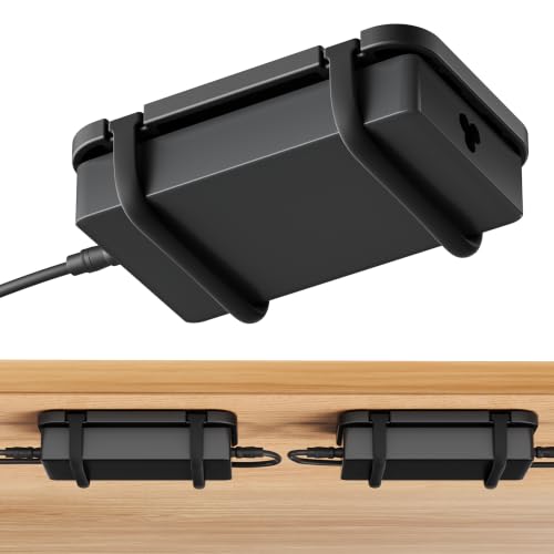 2 Pack Upgraded Laptop Charger Holder,Adjustable Silicone Strap Power Brick Organizer With Heat Dissipation,Under Desk Cable Management Mount For Most Power Adapters,Chargers,Screws & Adhesive - color: Black*2
