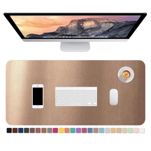 Hsurbtra Desk Pad, 30" x 14" PU Leather Desk Mat, XL Extended Mouse Pad, Waterproof Desktop Blotter Protector, Non-Slip Ultra Thin Large Laptop Keyboard Writing Mat for Office Home, Rose Gold - color: Champagne Gold, size: 30" x 14"