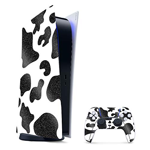 MightySkins Glossy Glitter Gaming Skin for PS5 / PlayStation 5 Digital Edition Bundle - Cow Print | Durable High-Gloss Glitter Finish | Easy to Apply and Change Styles | Made in The USA - color: Cow Print, size: PlayStation 5 Digital Edition Bundle