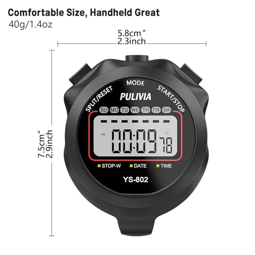 Stopwatch Timer, Digital Stop-Watch for Sports, Black | Multi-function Stopwatch with Single Split/Lap Timing, Button Beep Alarm Clock, Ideal for Coaches Kids PE-teacher - color: Black