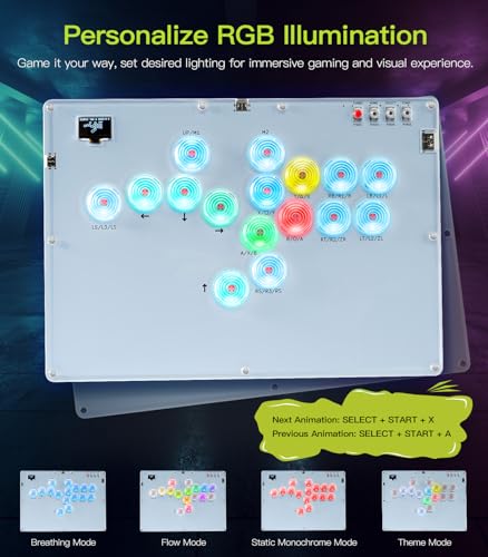 TiMOVO Arcade Stick Leverless 16 Key All-Button Controller | Turbo Function, Custom RGB, for Switch/PC/PS4/PS3/Steam Deck, Hot Swap, SOCD - color: White