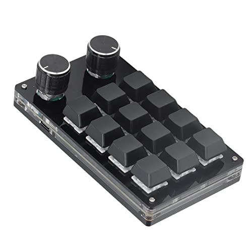 Programmable Mechanical Keypad, 12 Keys with 2 Knobs, USB One Handed Gaming Keyboard for PC, Macro Keypad, Office & Work