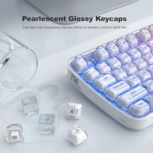 GEEZER Computer Backlit Keyboard White Crystal - Full-Size Bluetooth Wireless Rechargeable Transparent Keycap Portable Keyboards Compatible with Windows, Laptop, PC, Desktop - color: White Crystal