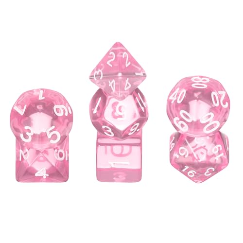 uxcell Polyhedral Dice Set, 7 Pcs Acrylic Dice for Role Playing Table Games Tabletop Gaming Accessories, Transparent Pink - color: Transparent Pink