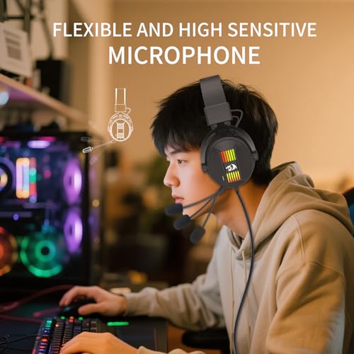 Redragon H375 Wired Gaming Headset, 53mm Drivers 7.1 Surround Sound, Detachable Noise Cancelling Mic, USB Computer Headset with RGB, Lightweight Design for PC/Laptop/PS4 | 53mm Driver, Removable Noise Cancelling Microphone, Lightweight Design, Compatible