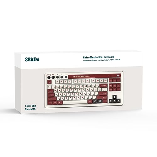 8Bitdo 87 Keys Retro Mechanical Keyboard Bluetooth/2.4G/USB-C, Hot Swappable, Dual Super Programmable Buttons, Volume knob for Windows and Android - Fami Edition - color: Fami Edition