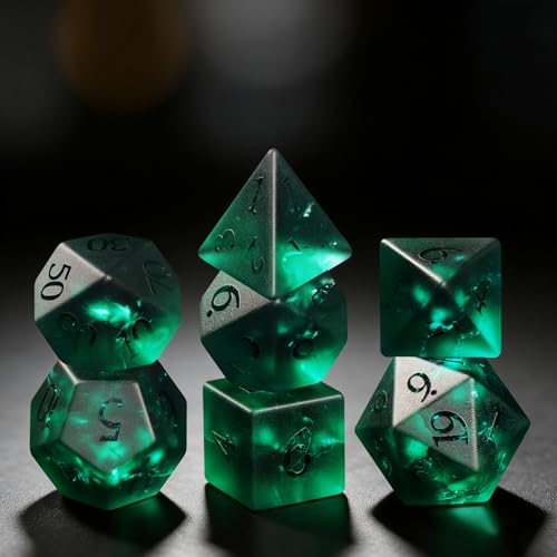 Cracked Matte Green 7Pcs Polyhedral Dice Set, K9 Crystal Cat's Eye Multi-Faceted DND Dice for Dungeons and Dragons RPG Tabletop Game (Matte Cracked Green) - color: Matte Cracked Green