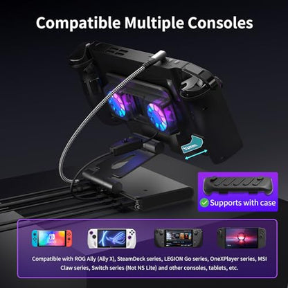 Adjustable Stand Steam Deck Docking Station with RGB Light Cooling Fan, 4K@60Hz, PD100W, Gigabit Ethernet Fit and HDMI for Steam Deck/ROG Ally X/Legion Go (S)/MSI Claw/Switch - size: Steam deck cooling dock
