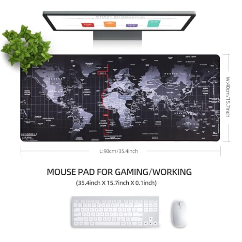 Large Gaming Mouse Pad with Stitched Edges,[35.4x15.7In] Extended Mouse Pad with Non-Slip Natural Rubber Base for Gamer/Desktop/Office/Home 90x40 MapJ - color: 90x40 MapJ