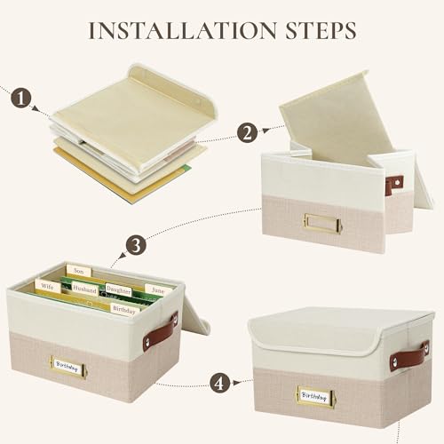 Vienrose Greeting Card Organizer Box, Foldable Storage Box with 20 Removable Dividers and 84 Self-Adhesive Labels, Card Box for Greeting Cards Photos Envelopes Stickers Postcards, Beige & Khaki - color: Beige & Khaki