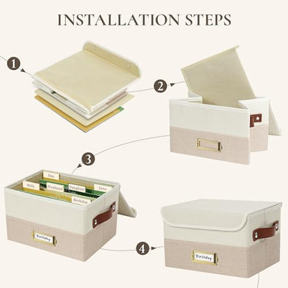 Vienrose Greeting Card Organizer Box, Foldable Storage Box with 20 Removable Dividers and 84 Self-Adhesive Labels, Card Box for Greeting Cards Photos Envelopes Stickers Postcards, Beige & Khaki - color: Beige & Khaki