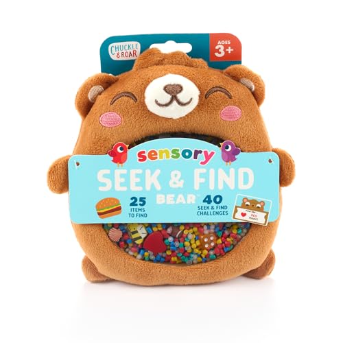 Chuckle & Roar Sensory Seek & Find Scavenger Hunt Bear – Plush Travel Toy with Hidden Objects, 40 No-Reading Challenge Cards, Sensory Activity for Focus & Calm, Toddler Gift Ages 3+ - style: Brown Bear