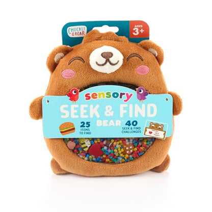 Chuckle & Roar Sensory Seek & Find Scavenger Hunt Bear – Plush Travel Toy with Hidden Objects, 40 No-Reading Challenge Cards, Sensory Activity for Focus & Calm, Toddler Gift Ages 3+ - style: Brown Bear