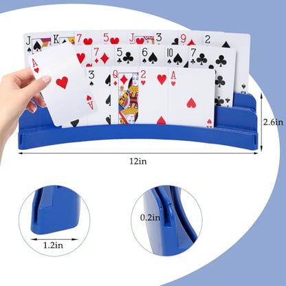 Three-Layer Design Playing Cards Holders，Playing Card Holder for Kids Adults Hands Free Card Holder for Family Card Game Nights Poker Parties - color: Blue-black(2pack)