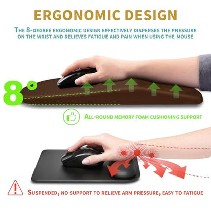 Hokafenle Ergonomic Mouse Pad Wrist Support with Massage Design, Wrist Rest Pain Relief Mousepad with Memory Foam&Non-Slip PU Base, Mouse Pads for Wireless Mouse & Desk (12x8 inch,Brown) - color: HK013-Brown