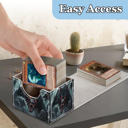 Commander Deck Box for Trading Cards - Fits 100+ Double Sleeved Cards, PU Leather MTG TCG Storage Case with Strong Magnetic Closure, Black Werewolf - color: Black Werewolf