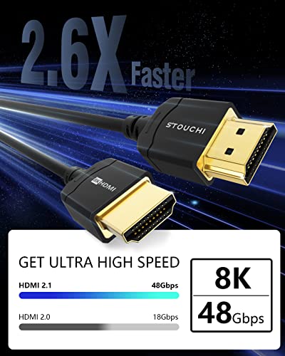 Stouchi Ultra Thin HDMI Cable(3.3FT/2 Packs), [Certified 48Gbps] 8K Ultra High Speed HDMI® Cable 8K@60Hz 4K@120Hz, eARC, HDR, Dolby Atmos/Vision Compatible with PS5/Xbox/Roku TV/Gaming Monitors | 3.3FT/2 Packs 8K@60Hz 4K@120Hz, eARC, HDR, Dolby Atmos/Visi