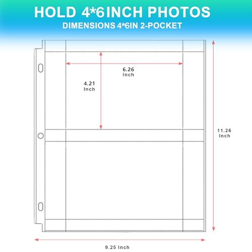 50 Pack 4 x 6 Photo Sleeves for 3 Ring Binder(200 Pictures) | Heavy-Duty Archival Photo Page Protectors, Clear Picture Album Refill Pages Holds, Acid-Free - size: 4x6inch-2pocket, style: 50 pack