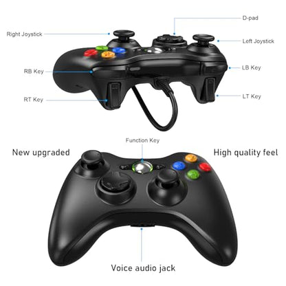 Etpark X-Box 360 Controller Wired, Gamepad Controller with Wired USB for Microsoft X-Box 360 & Slim Console and PC Windows XP/7/8/10, with Upgraded Joystick, Black - color: Black-wired