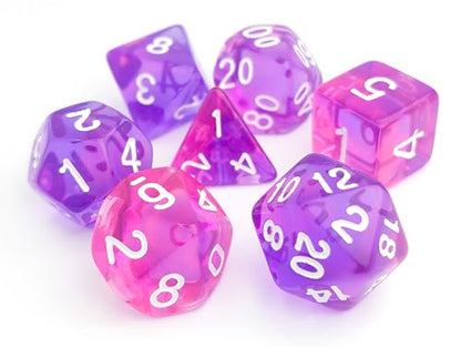 Purple DND Dice Set, Pop Color D&D Dice (Clear Purple-Pink) | Polyhedral Dice Set for DND Accessories, Dungeons and Dragons, Role Playing Games, MTG, CoC, TTRPGs – D20 System Games - color: Clear Purple & Pink
