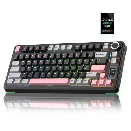 AULA S75 PRO Wireless Mechanical Keyboard with Screen&Knob, 75% Hot Swappable Gaming Keyboard with Pre-lubed Switches, RGB Backlit, PBT Keycaps Creamy Sounding Pc Gaming Keyboards - color: Black&Gray&Pink
