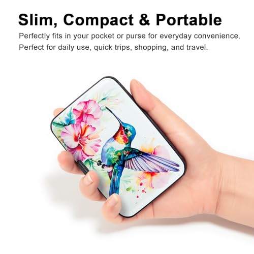 Credit Card Holder, Metal Card Wallet RFID Blocking Mini Slim Aluminum Business Hard Card Case for Women Men (Flowers Hummingbird) - color: Flowers Hummingbird
