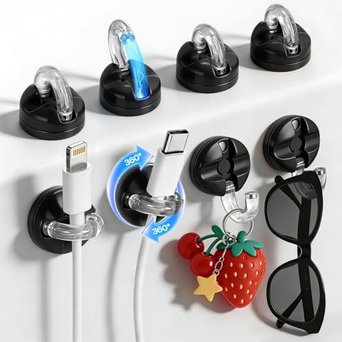 8 Pack 360° Rotatable Magnetic Cable Clips, Adhesive Cord Holder Organizer, Under Desk Cable Management, Wire Keeper for Home Office Car Wall Desktop Nightstand(Black) - color: 8 Pack-Black