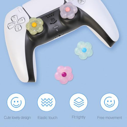 PERFECTSIGHT Cute Glitter Flowers Thumb Grip Caps for Switch 2, PS5, PS4, Xbox Series X/S, Xbox One, Switch PRO Controller, 4PCS Kawaii Soft 3D Analog Thumbsticks Grips Joystick Cover - color: Glitter Flowers