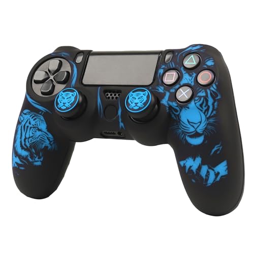 RALAN Tiger HeadDesign Controller Skin Cover with 2 Thumb Grips Compatible with PS4/Playstation 4 Slim/Pro Controller - color: Tiger Head Blue