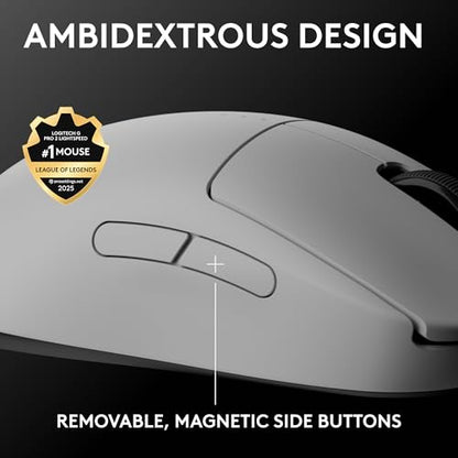 Logitech G PRO 2 Lightspeed Ambidextrous Wireless Gaming Mouse - White | Symmetrical design, <4 customizable magnetic side buttons, USB-C charging, PowerPlay Wireless Charging Supported, For PC/Mac - color: White