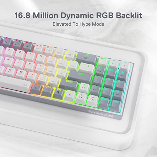 Redragon K628 Pollux 75% Wired RGB Gaming Keyboard, 78 Keys Compact Mechanical Keyboard w/100% Hot-Swap Socket, Free-Mod Plate Mounted PCB & Dedicated Arrow Keys, Quiet Red Switch - color: White & Grey 75% Wired