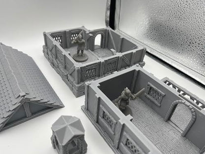 Hautico Town Building Terrain Set for 28mm Tabletop Miniature Wargames, Compatible with DND, 3D Printed and Paintable (Little Town Two-Floor House)