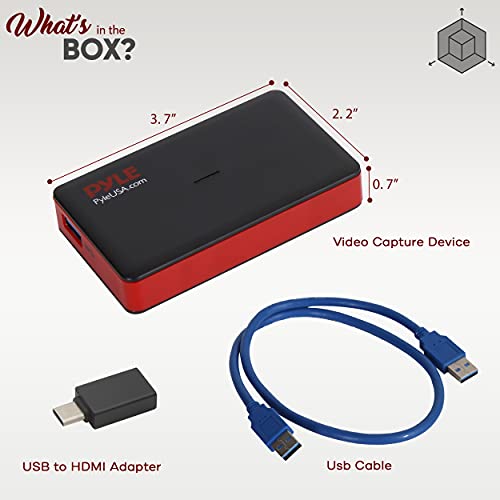 PyleUsa Capture Card Device, 4K HDMI Video Capture Card, 1080P 60FPS, HDMI to USB 3.0 Capture Card for Live Streaming Work with Camera, USB, SD, PC, DVD, Xbox One, Xbox 360, PS4, PS3 and Wii-PHDRCB48